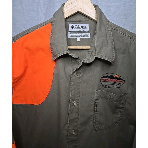 COLUMBIA Shooting Hunting Khaki Bright Hi-Vis ORANGE Button Down Shirt Men L - Picture 5 of 8